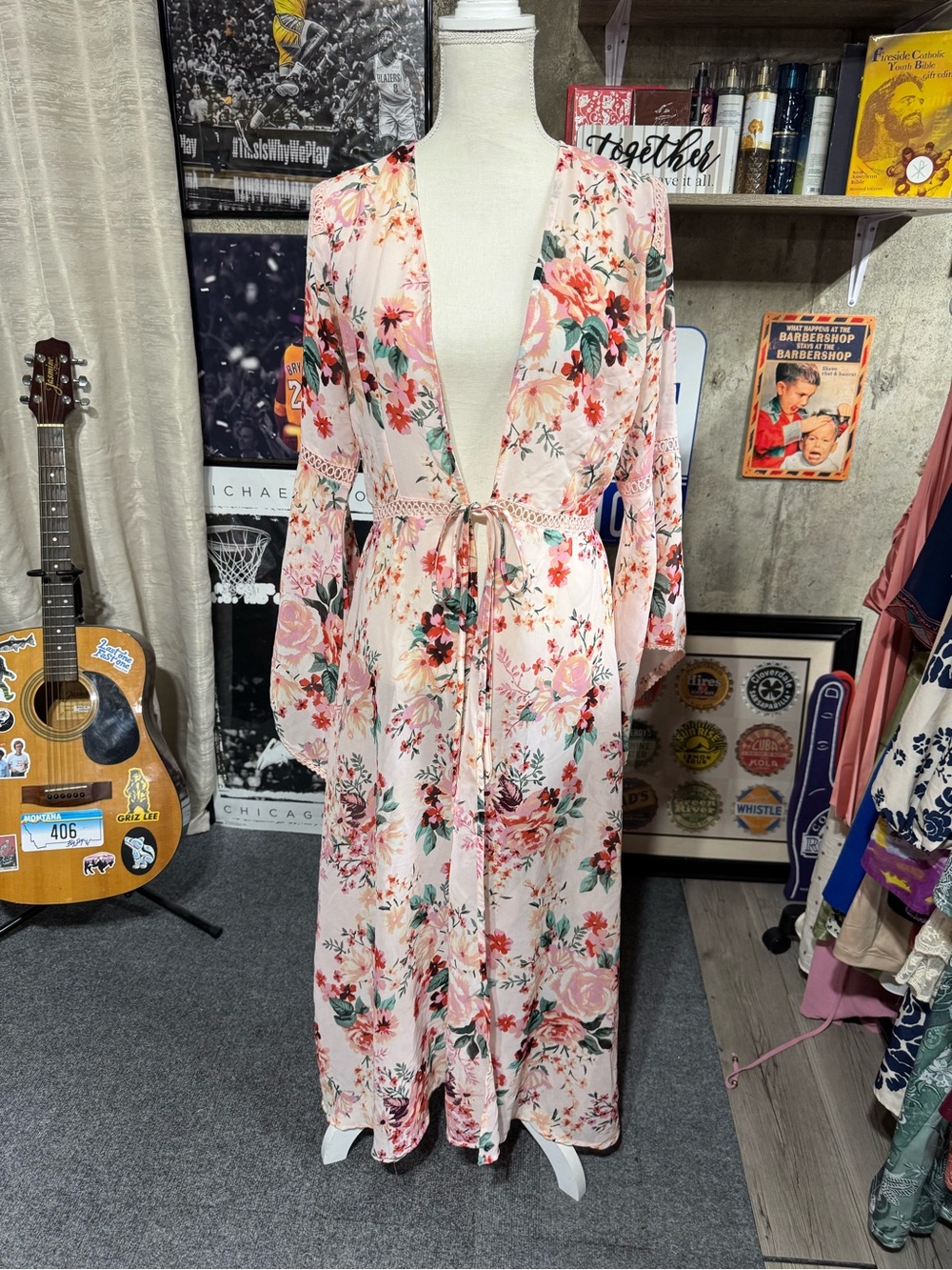 Live 4 Truth Floral Tie-Waist Maxi Robe in Blush and Green